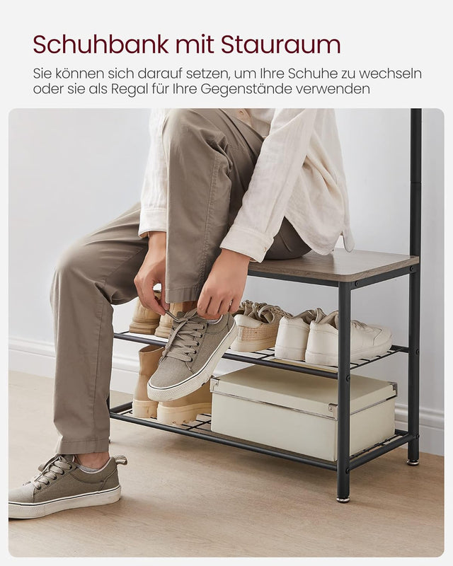 Garderobenständer mit Schuhablagen Industrie-Design Greige-Schwarz