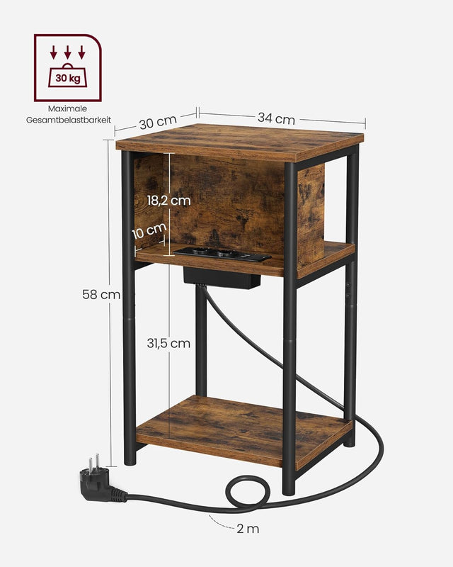 Beistelltisch mit Steckdose Vintagebraun-Schwarz