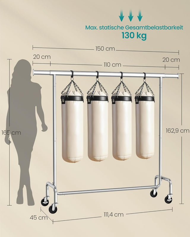 Kleiderständer auf Rollen Metall silbern