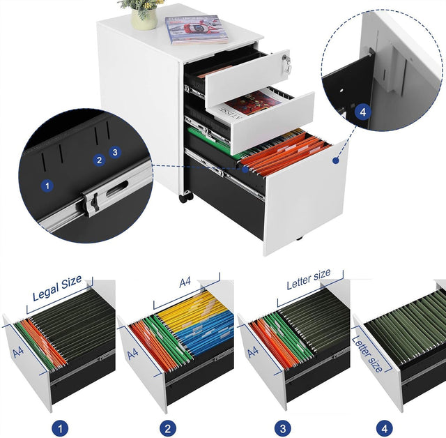 Rollcontainer Büroschrank mit Schubladen Weiss