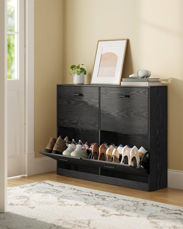 Schuhschrank Klappen Verstellbar Flur Ebenholzschwarz