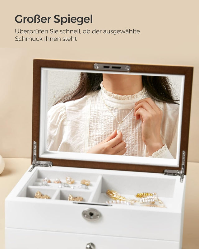 Schmuckkästchen mit Spiegel und Schubladen Weiss