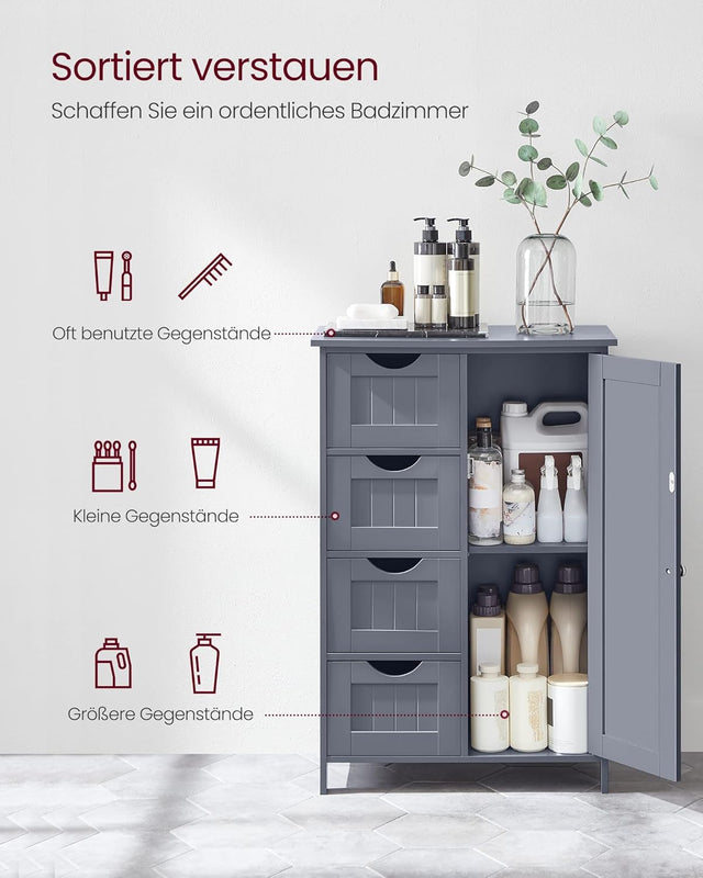 Badezimmerschrank mit 4 Schubladen und Tür Grau