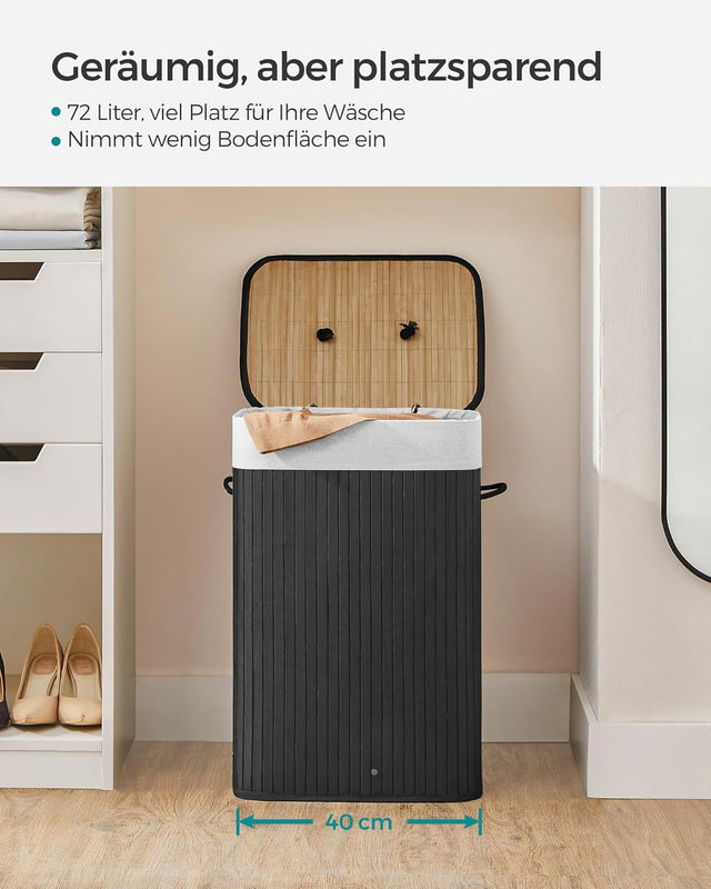 Wäschekorb Bambus faltbar 72L Schwarz von Songmics