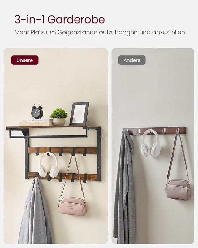Wandgarderobe mit Ablage 65cm Vintagebraun-Schwarz von Songmics