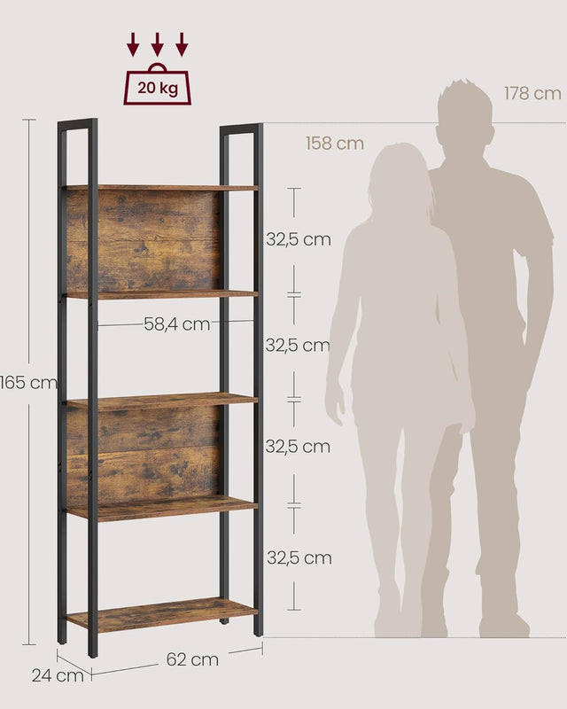 Bücherregal Industrie-Design mit Stahlgestell Vintagebraun