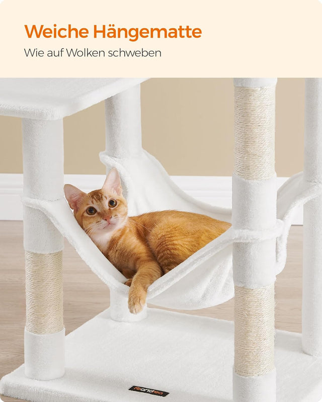 Kratzbaum Katzenhaus mit Hängematte cremeweiss