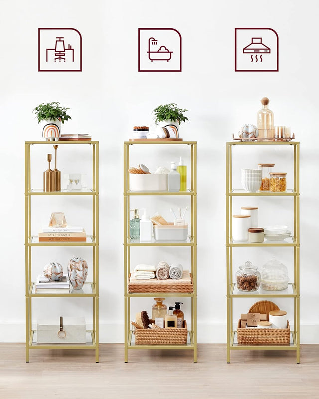 Regal mit 5 Ablagen transparent-gold