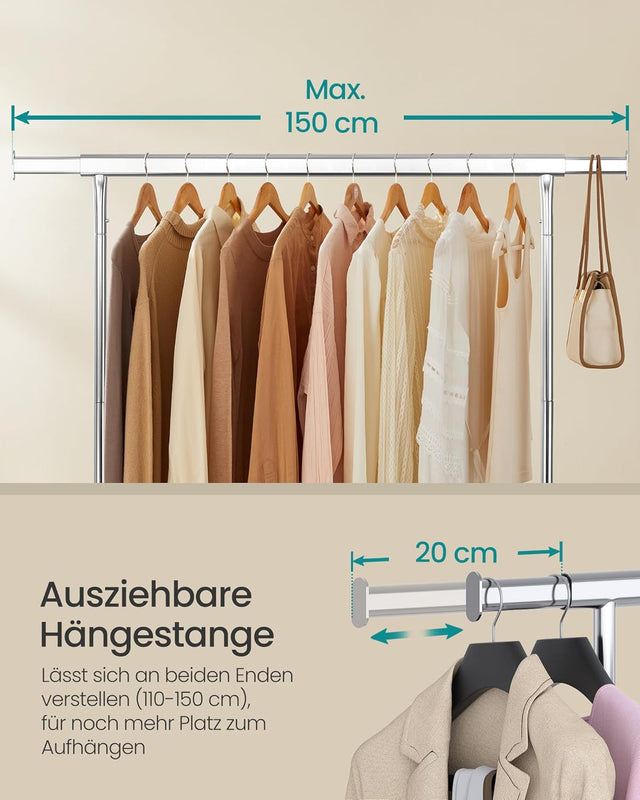 Kleiderständer auf Rollen Metall silbern