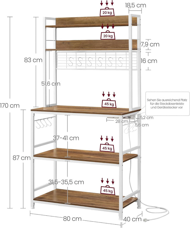 Küchenregal Steckdosen Mikrowellenregal Haken Walnussbraun