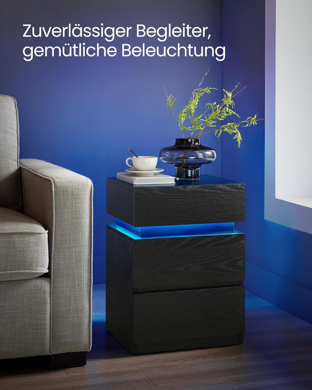 Nachttisch LED-Beleuchtung 3 Schubladen Schwarz