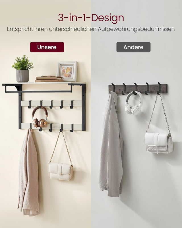 Wandgarderobe mit Ablage vintageweiss-schwarz von Songmics