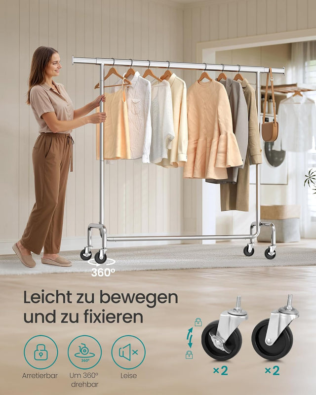 Kleiderständer auf Rollen Metall silbern