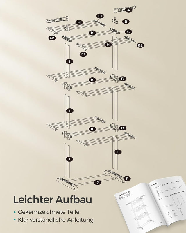 Wäscheständer klappbar mit Rollen weiss von Songmics