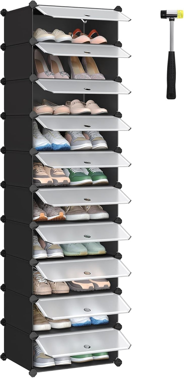 Schuhregal Steckregal DIY-Regal mit Tür Schwarz von Songmics