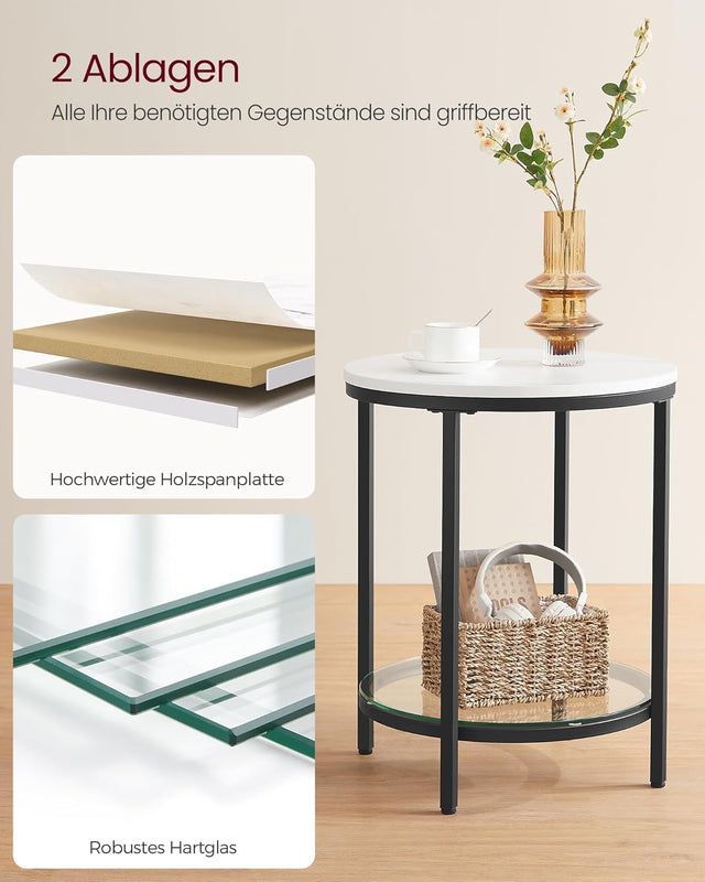 Beistelltisch mit 2 Ebenen marmorweiss