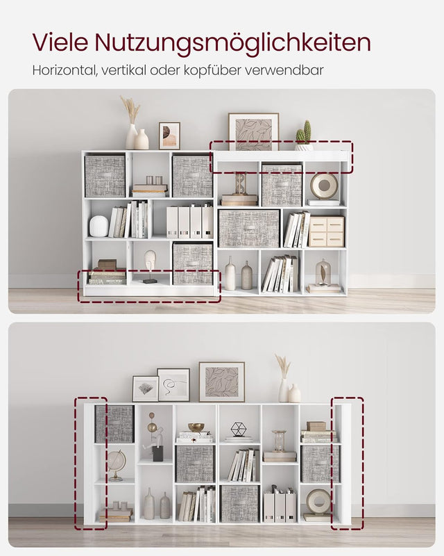 Bücherregal 8 Fächer Horizontal Wohnzimmer Weiss von Songmics