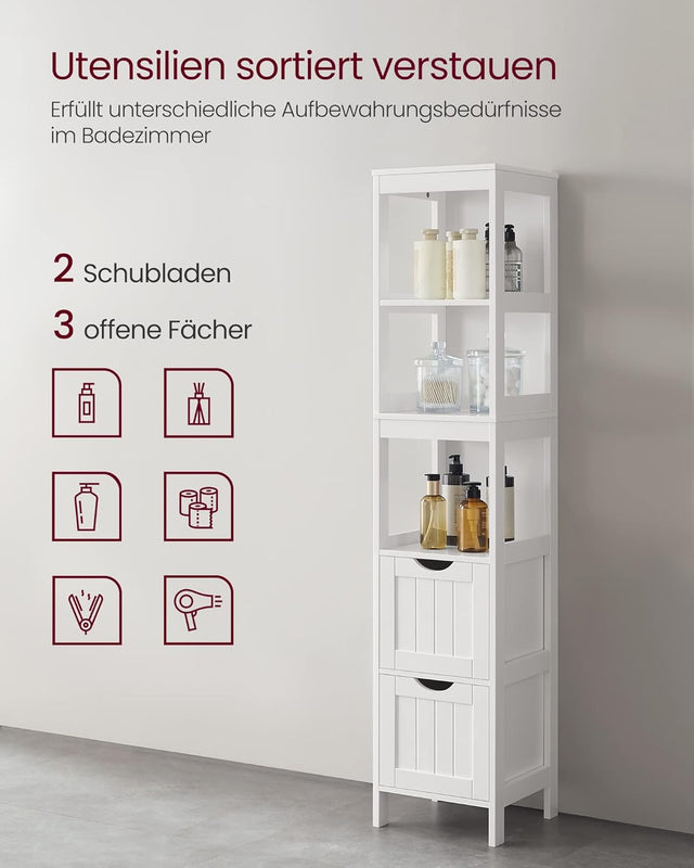 Badezimmerschrank freistehend mit Schubladen weiss