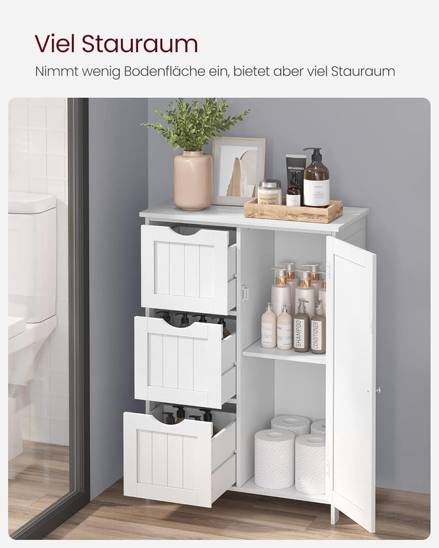 Badezimmerschrank mit 3 Schubladen und Tür Weiss