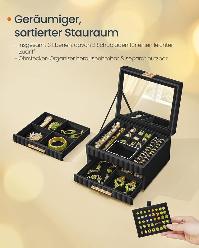 Schmuckkästchen mit Spiegel, tintenschwarz