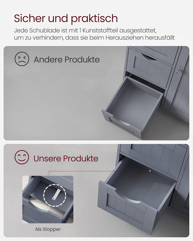 Badezimmerschrank mit 4 Schubladen und Tür Grau