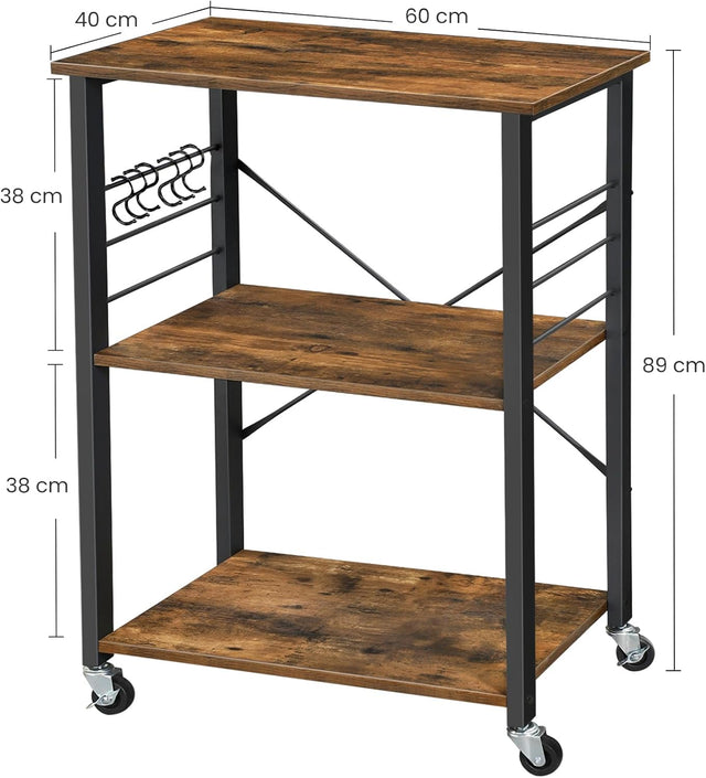 Küchenregal Servierwagen 3 Ebenen Vintagebraun