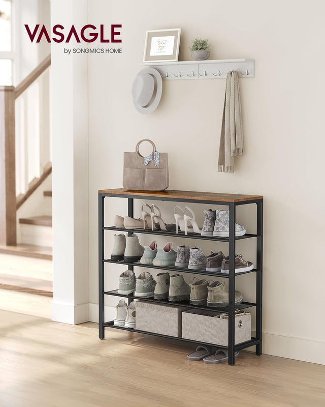 Schuhregal 4 Gitter-Ablagen Metall Industrie Design Vintagebraun Schwarz