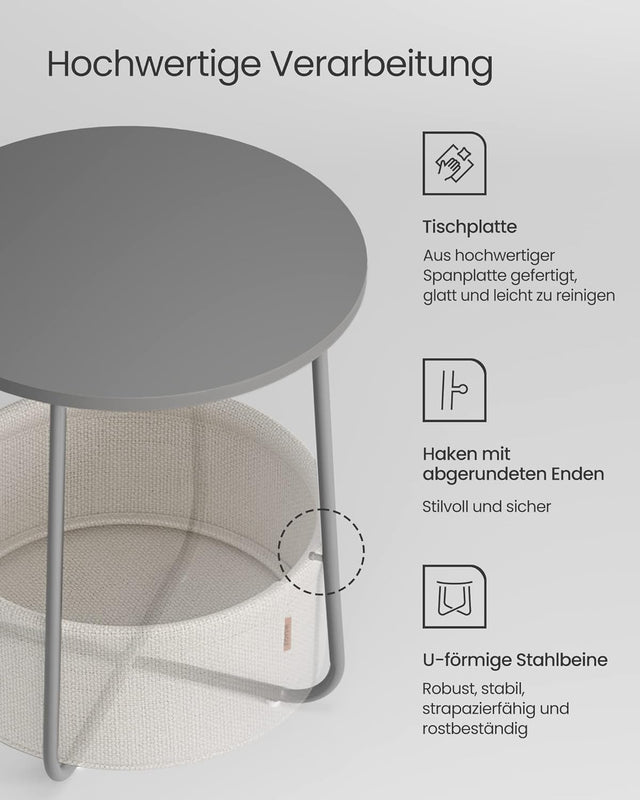 Beistelltisch rund mit Stauraum zementgrau