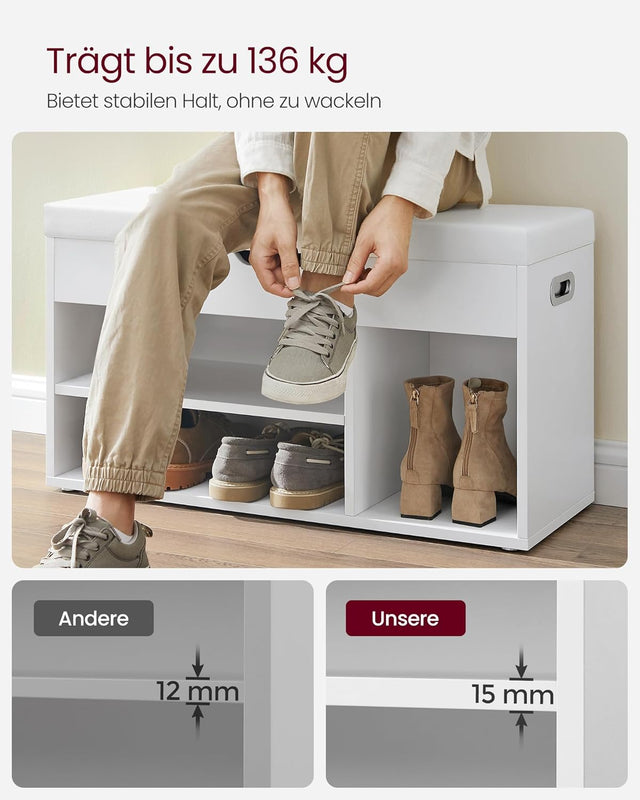Schuhbank mit Stauraum gepolstert wolkenweiss von guteszeug.ch