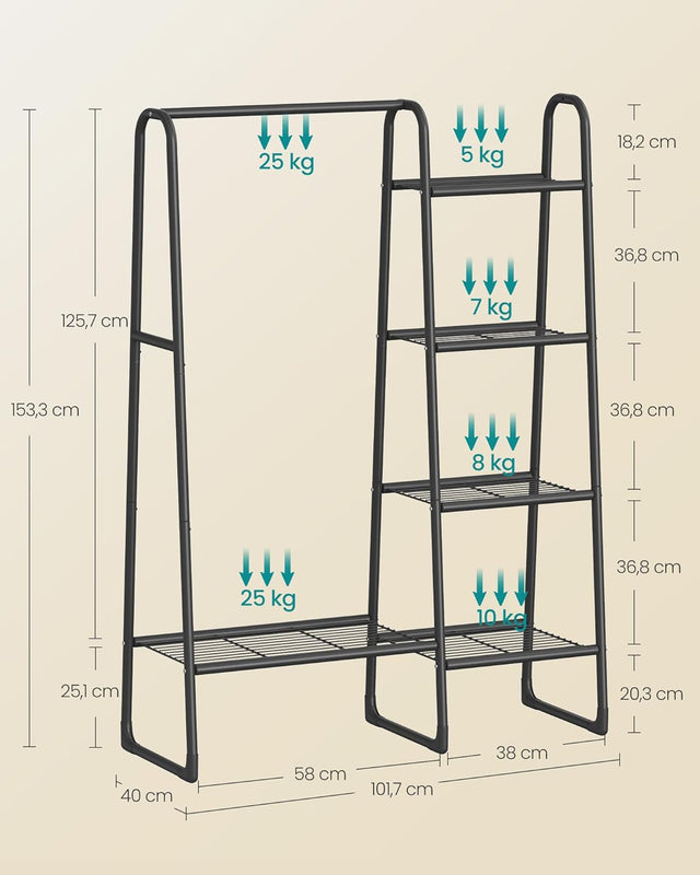 Kleiderständer Metallrahmen 5 Ablagen Tintenschwarz von Songmics