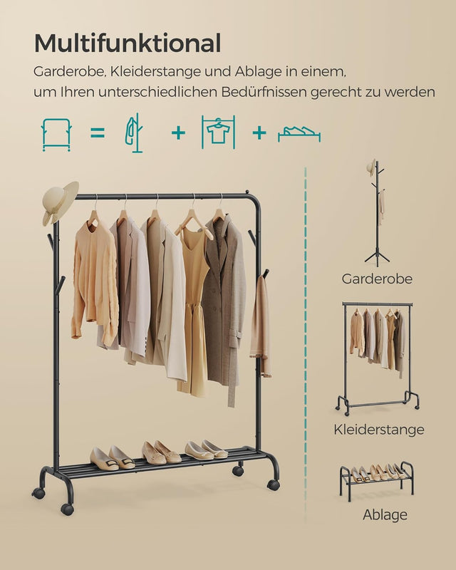 Kleiderständer Rollen Stahlrohre 50kg Schwarz von Songmics