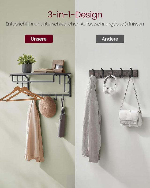 Wandgarderobe mit Ablage Haken Anthrazitgrau von Songmics