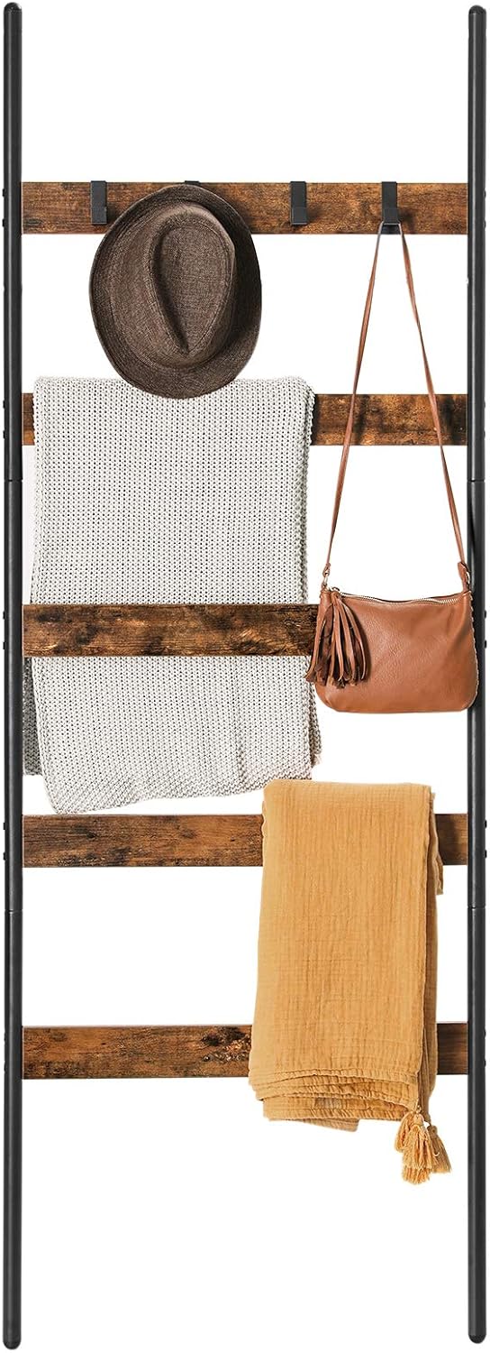 Schrägleiterregal Handtuchhalter 5 Ebenen Braun Schwarz von Songmics