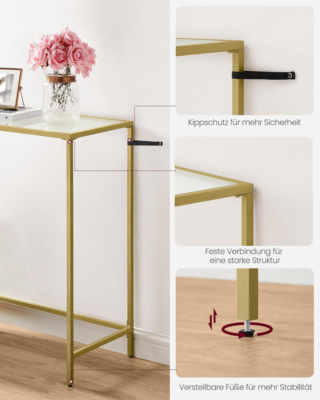 Konsolentisch Hartglas Modern Verstellbar Wohnzimmer Gold