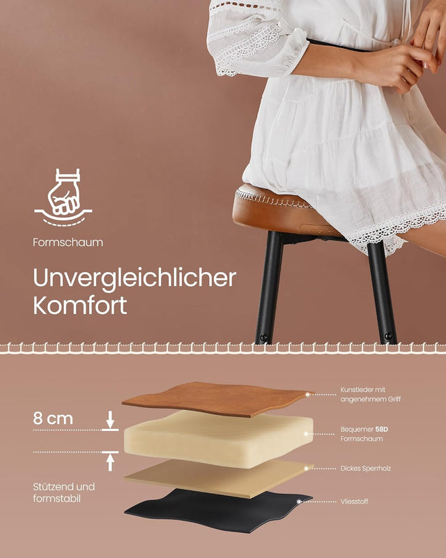 Barhocker 2er Set Kunstleder Mid-Century Karamellbraun Small