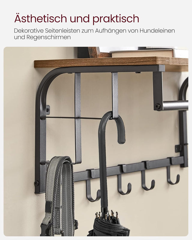 Wandgarderobe mit Aufbewahrungsregal 66cm rustikal Braun von Songmics