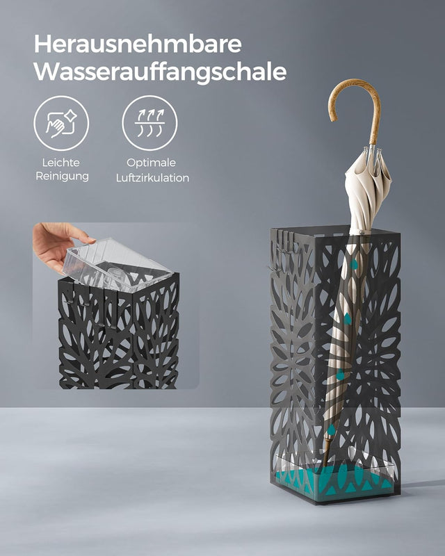 Regenschirmständer quadratisch Metall mit Haken 41cm hoch schwarz von Songmics