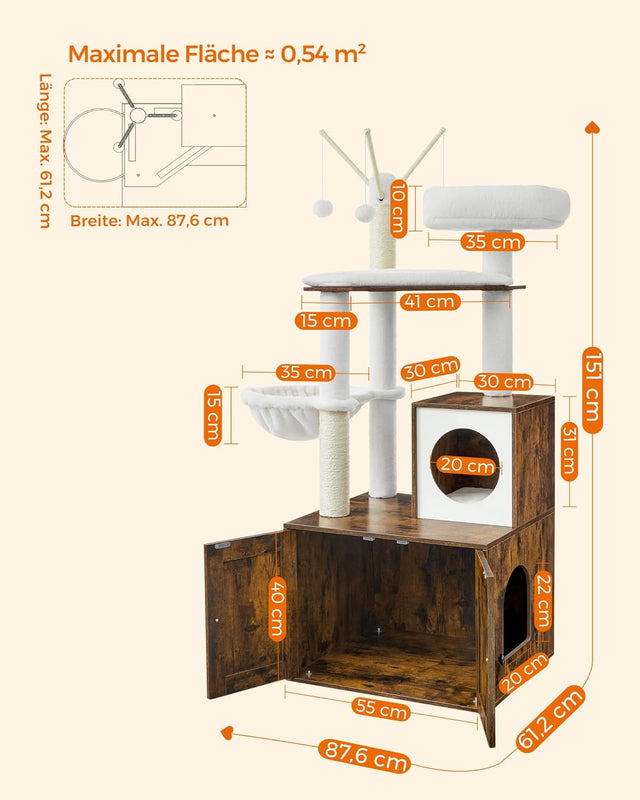 Kratzbaum 2-in-1 mit Katzenklo-Schrank vintagebraun