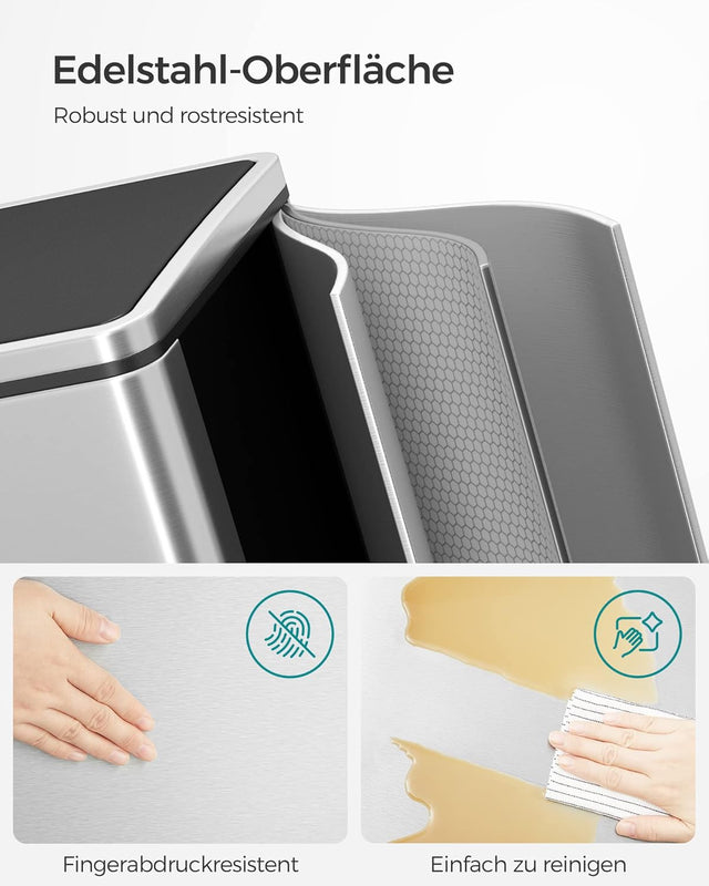 Mülleimer 60L Mülltrennsystem Treteimer Küche Silber