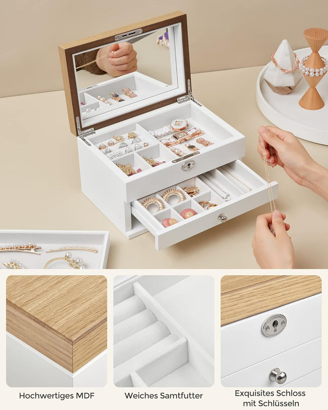 Schmuckkästchen mit Spiegel und Schubladen Weiss
