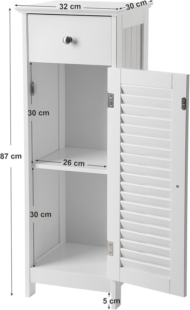 Badezimmerschrank mit Schublade Lamellentür Weiss