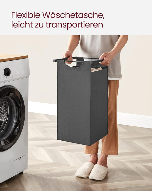 Wäschekorb mit 3 Fächern und Ablage, schiefergrau-anthrazitgrau von Songmics