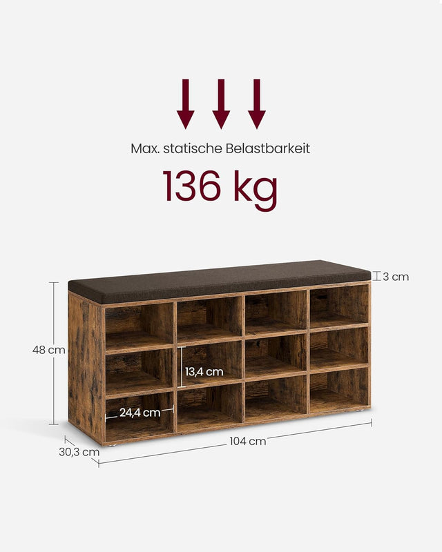 Schuhbank Sitzbank Stauraum 12 Fächer Vintagebraun