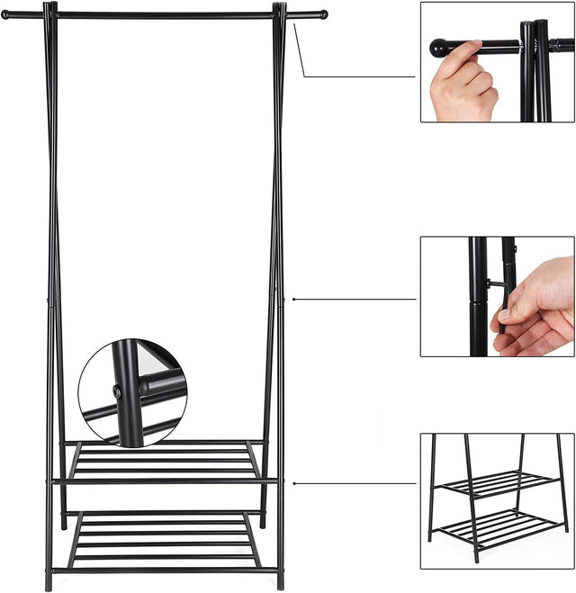 Kleiderständer mit Ablagen Metallgestell Schwarz