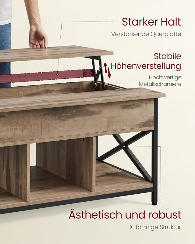 Couchtisch Höhenverstellbar Stauraum X-Streben Kamelbraun