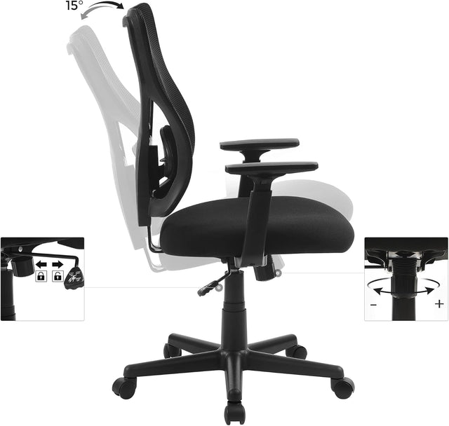 Bürostuhl ergonomisch verstellbar gepolstert Schwarz