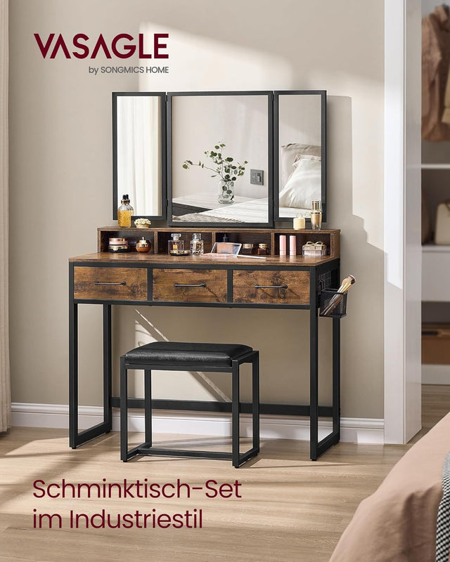 Schminktisch Set mit Hocker rustikal braun
