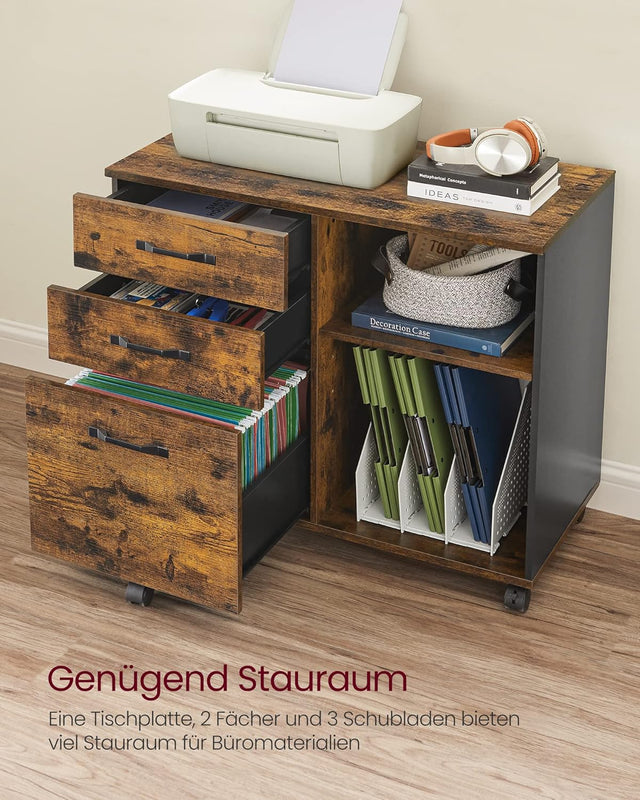 Rollcontainer Aktenschrank mit Schubladen Vintagebraun-Schwarz