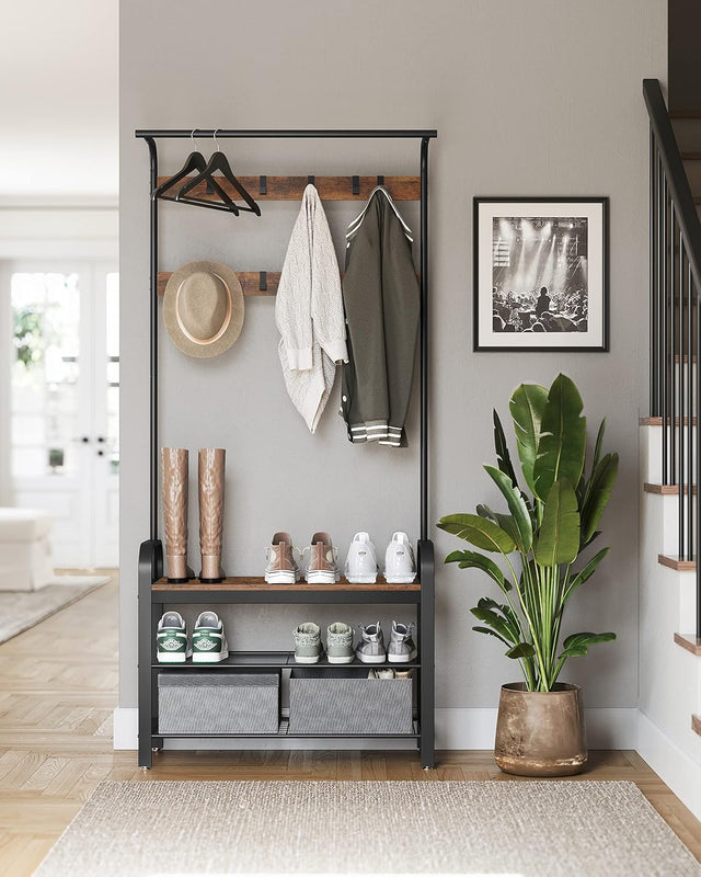 Kleiderständer mit Schuhregal rustikales Braun