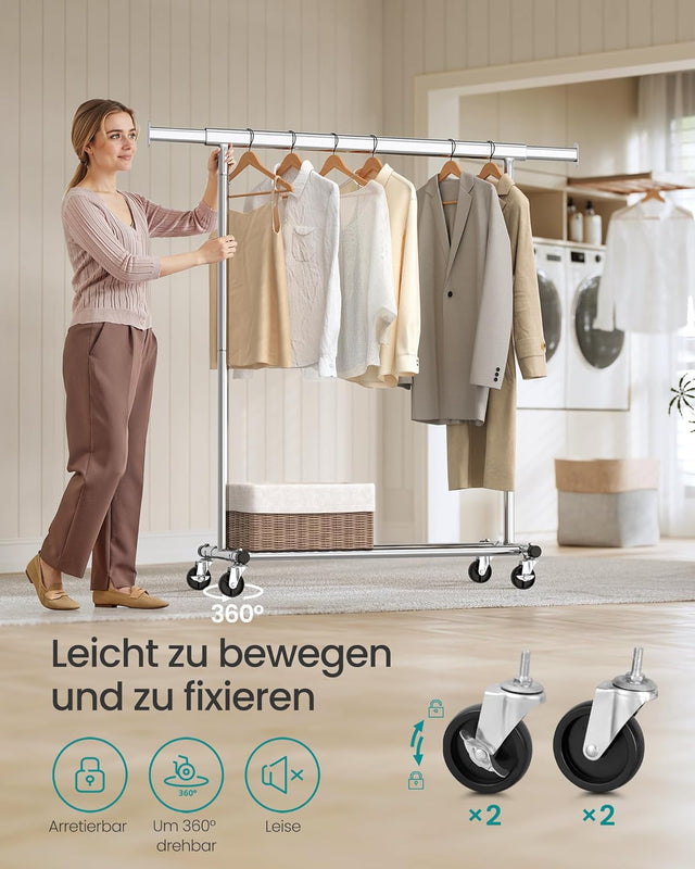 Kleiderständer Rollen Schwerlast Ausziehbar Transportabel Silber von Songmics